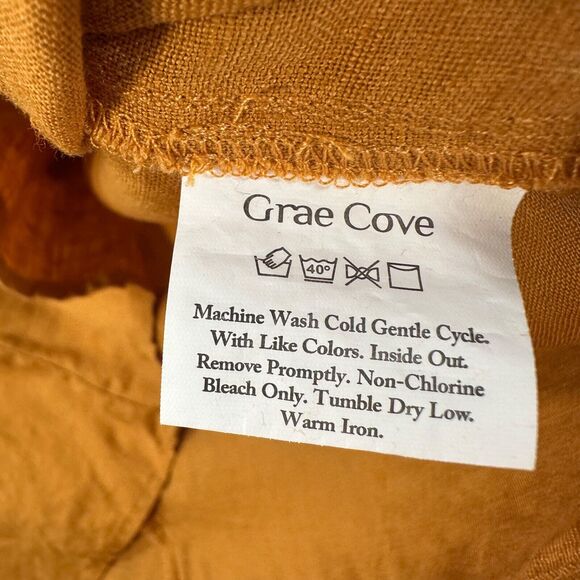 Grae Cove Short Sleeve Dress Women's Small Linen Laganlook Golden Faux Pockets - Picture 7 of 10